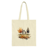 Watercolor Farmhouse Tote Bag, Country Cottagecore, Autumn Trees, Floral Field Design, Everyday Shopping Bag, Book Bag, Eco Friendly Bag - Tawshia